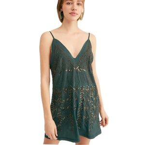 Free People, NWT Arizona nights Slip Dress Green with beaded detail, Size S